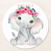 Elephant Baby Shower Runder Pappuntersetzer (Vorderseite)