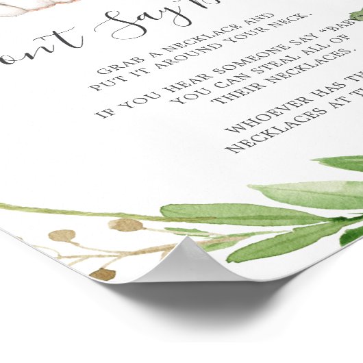 Elephant Baby Shower sagt kein Baby-Zeichen Poster (Ecke)