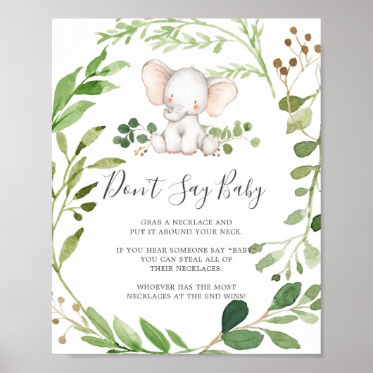 Elephant Baby Shower sagt kein Baby-Zeichen Poster (Vorne)