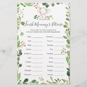 Elephant Baby Shower schließt Mommy's Phrase