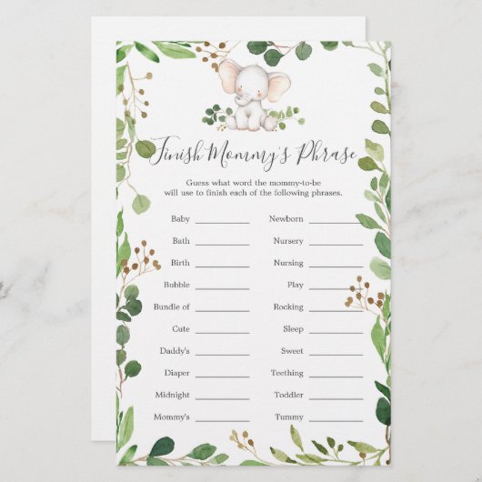 Elephant Baby Shower schließt Mommy's Phrase (Vorne/Hinten)