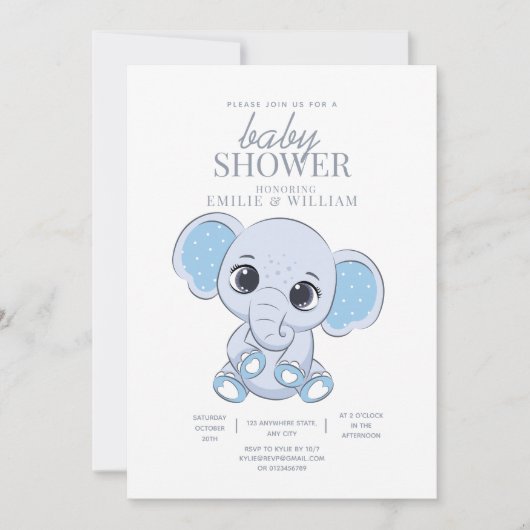 Elephant Baby Shower Simple Modern Baby Shower Einladung (Vorderseite)