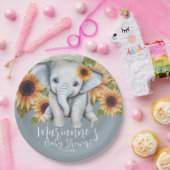 Elephant Baby Shower Sonnenblume Glitzer Dusty Blu Pappteller (Party)