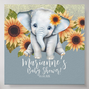 Elephant Baby Shower Sonnenblume Glitzer Dusty Blu Poster