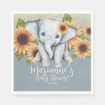 Elephant Baby Shower Sonnenblume Glitzer Dusty Blu