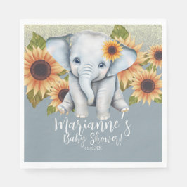 Elephant Baby Shower Sonnenblume Glitzer Dusty Blu Serviette
