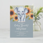 Elephant Baby Shower Sonnenblumen Glitzer Dusty Bl Einladung (Stehend Vorderseite)