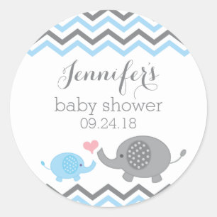 Elephant Baby Shower Stickers Blauer Grau Zickza