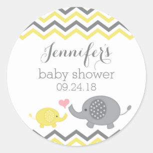 Elephant Baby Shower Stickers Gelb Grau Zickzack