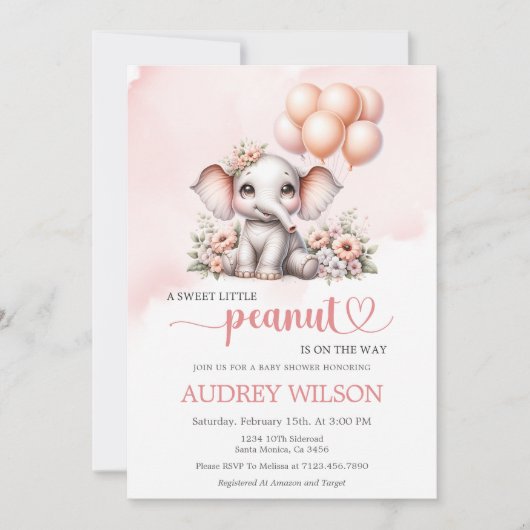 Elephant Baby Shower Sweet Little Peanut Einladung (Vorderseite)