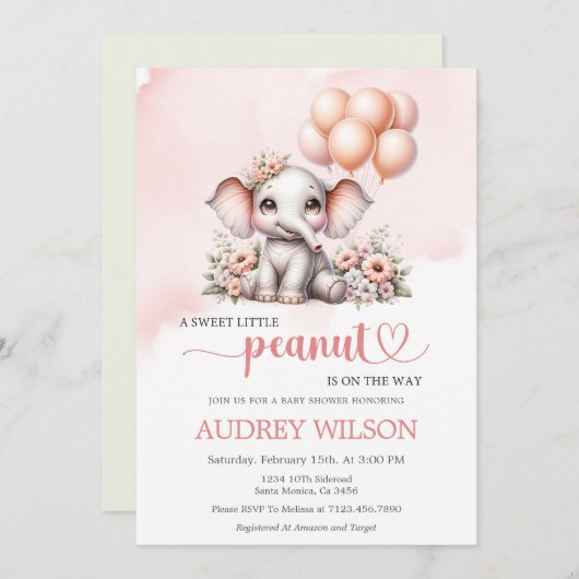 Elephant Baby Shower Sweet Little Peanut Einladung (Vorne/Hinten)