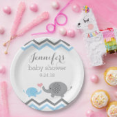 Elephant Baby Shower Teller | Blauer Grau Zickzack (Party)
