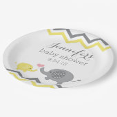 Elephant Baby Shower Teller | Gelbgrau Zickzack (Schrägansicht)