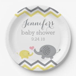 Elephant Baby Shower Teller | Gelbgrau Zickzack