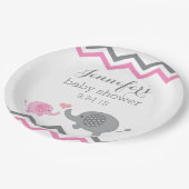 Elephant Baby Shower Teller | Rosa Grau Zickzack (Schrägansicht)