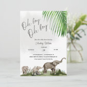 Elephant Baby Shower Twin Boys Baby Einladung (Stehend Vorderseite)