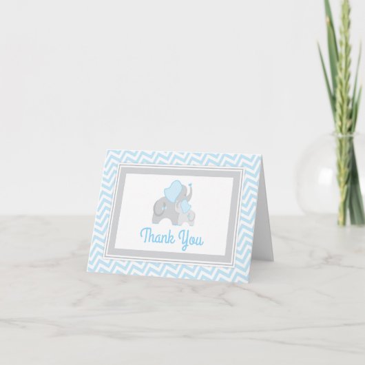 Elephant Baby Shower Vielen Dank Card Blue und Gra Dankeskarte (Vorderseite)