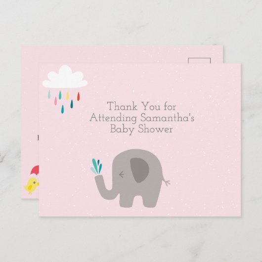 Elephant Baby Shower Vielen Dank Postcard Postkarte (Vorne/Hinten)