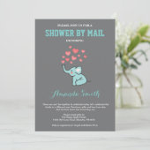 Elephant Baby Shower von Mail Aqua und Grau Einladung (Stehend Vorderseite)