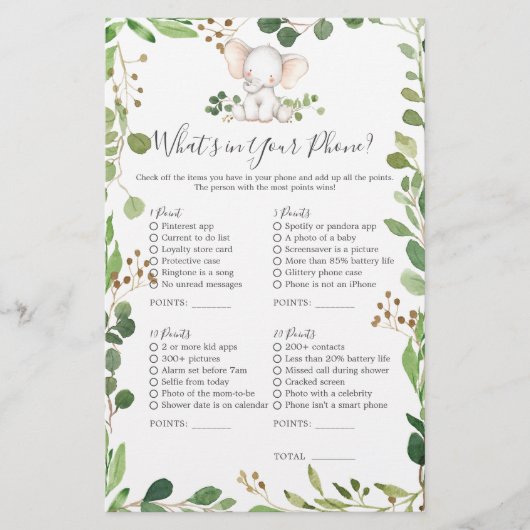 Elephant Baby Shower Was ist in Ihrem Telefon? (Vorderseite)