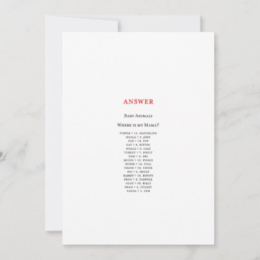 Elephant Baby Showgame mit Antwort auf die 12x18 Einladung (Rückseite)