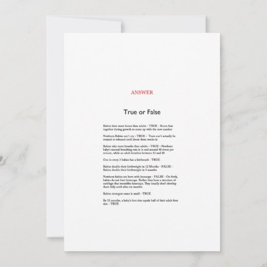 Elephant Baby Showgame mit Antwort auf die 12x18 Einladung (Rückseite)