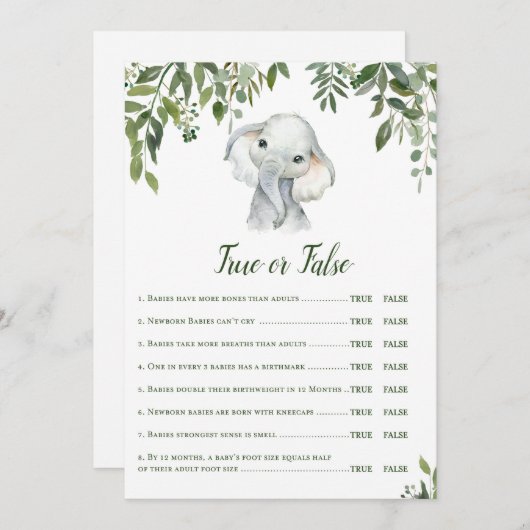 Elephant Baby Showgame mit Antwort auf die 12x18 Einladung (Vorne/Hinten)