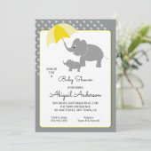Elephant & Baby, Sonnenschirm-Babydusche Einladung (Stehend Vorderseite)