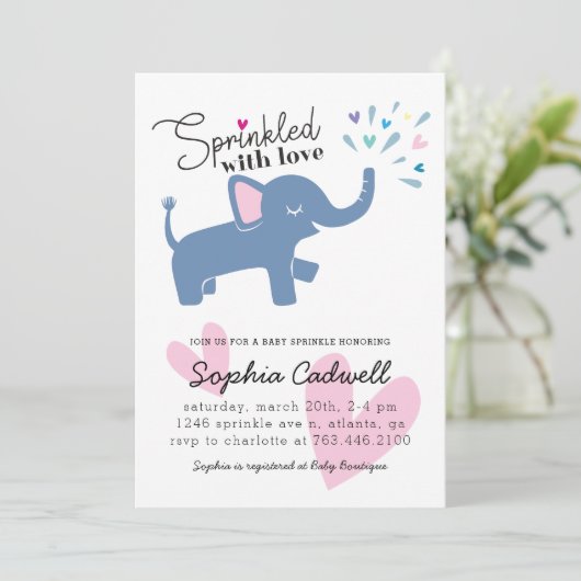Elephant Baby Sprinkle Einladung (Stehend Vorderseite)