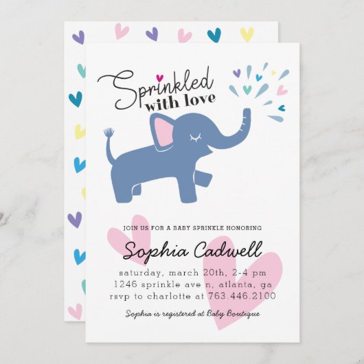 Elephant Baby Sprinkle Einladung (Vorne/Hinten)