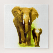 Elephant & Baby - Tiere Art Puzzle (Vertikal)