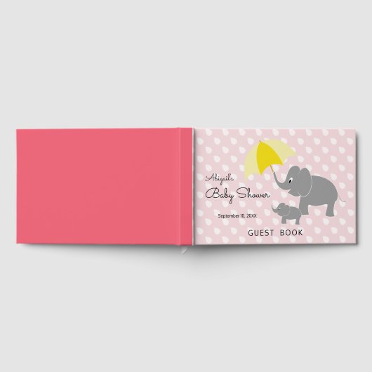 Elephant & Baby Umbrella, Pink Baby Dusche Gästebuch (Voll)