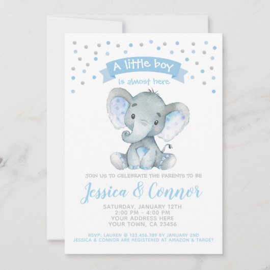 Elephant Babydusche Einladung (Vorderseite)