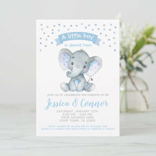 Elephant Babydusche Einladung (Stehend Vorderseite)