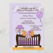 ELEPHANT Babydusche Einladung Crib LILA CJ-E (Vorne/Hinten)