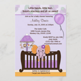 ELEPHANT Babydusche Einladung Crib LILA CJ-E