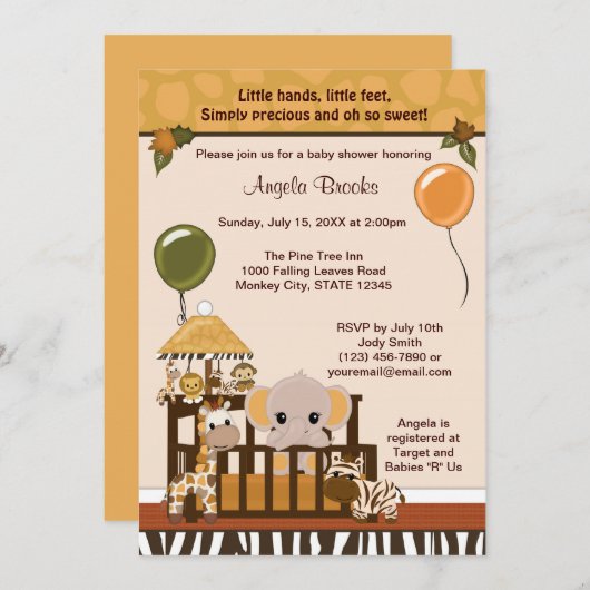 ELEPHANT Babydusche Einladung Jungle Safari (Vorne/Hinten)