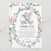 Elephant Babydusche Lila Blumengrün Dankeskarte (Vorne/Hinten)