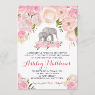 Elephant Babydusche, rosa Blumen Einladung