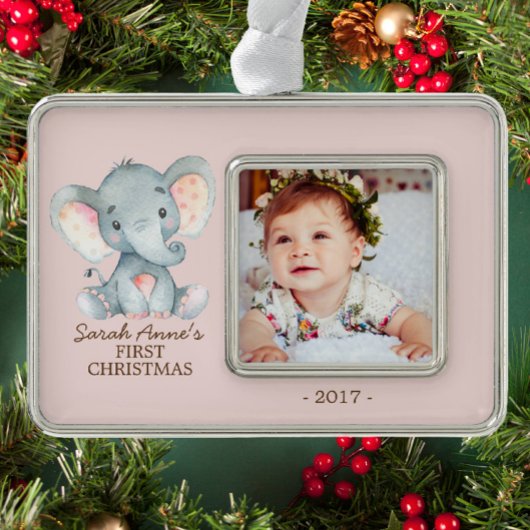 Elephant Baby's 1. Weihnachts-Foto Ornament Rahmen-Ornament Silber