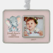 Elephant Baby's 1. Weihnachts-Foto Ornament Rahmen-Ornament Silber (Vorderseite)