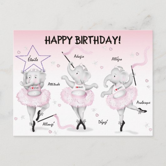 Elephant Ballerina Dance Erwägungsgrund Postkarte (Vorderseite)