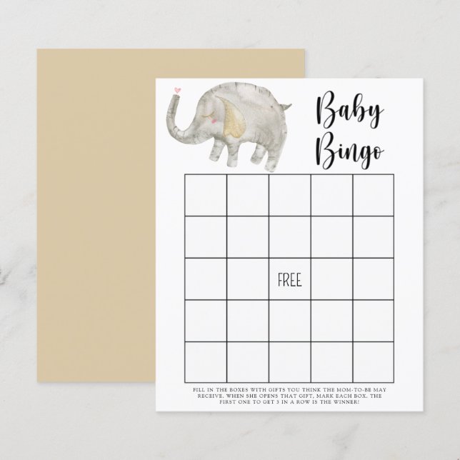 Elephant Ballon - Baby Dusche Bingo Spiel (Vorne/Hinten)