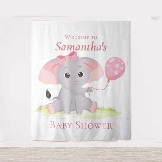Elephant Ballon Girl Baby Dusche Hintergrund Wandteppich (Vorderseite)