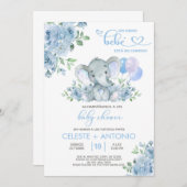 Elephant & Ballons Kinderdusche einladen Spanisch Einladung (Vorne/Hinten)