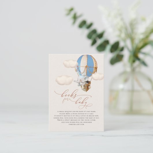 Elephant Balloon Baby Books Enclosure Card Begleitkarte (Stehend Vorderseite)