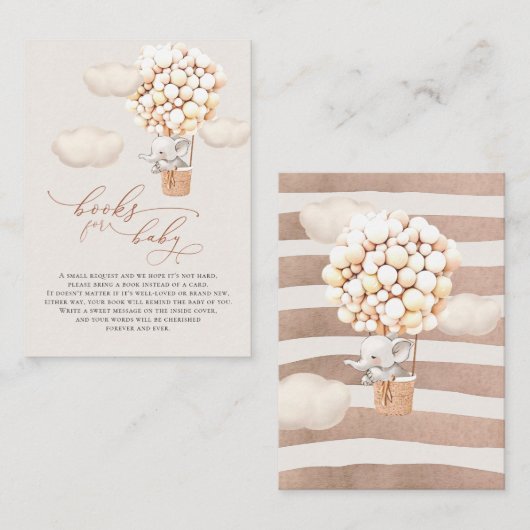 Elephant Balloon Baby Books Enclosure Card Begleitkarte (Vorne/Hinten)