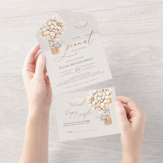 Elephant Balloon Baby Dusche in einer Einladung (Abreißen)