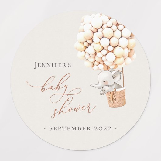 Elephant Balloon Baby Shower Labels Etiketten (Design 1)