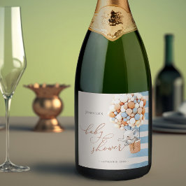 Elephant Balloon Baby Shower Sparkling Wine Label Schaumweinetikett